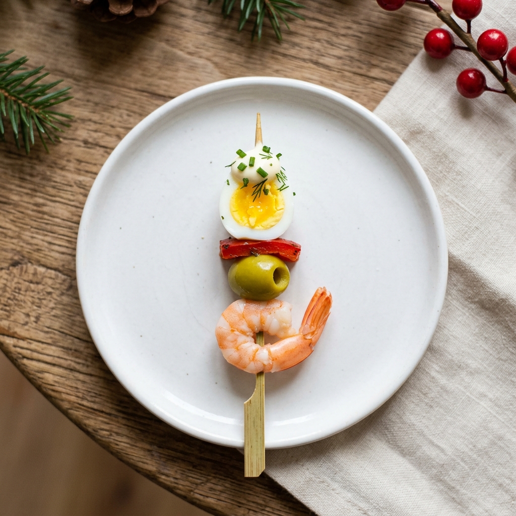 Gilda La de Langostino — Huevo, langostino, pimiento, aceituna y mayonesa. Marinera y festiva.
