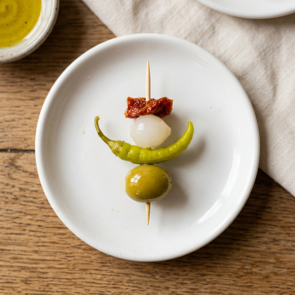 Gilda La Verde — Aceituna, piparra, cebollita y tomate seco. La más fresca. Sin pescado.